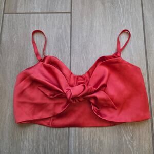 Target Satin Corset Crop Top XS Red Orange Tie Front Bustier Adjustable Straps